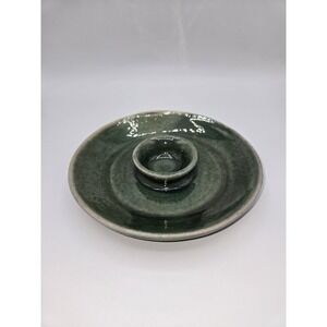 Handmade Studio Pottery Egg Separator Green Glazed Stoneware Signed